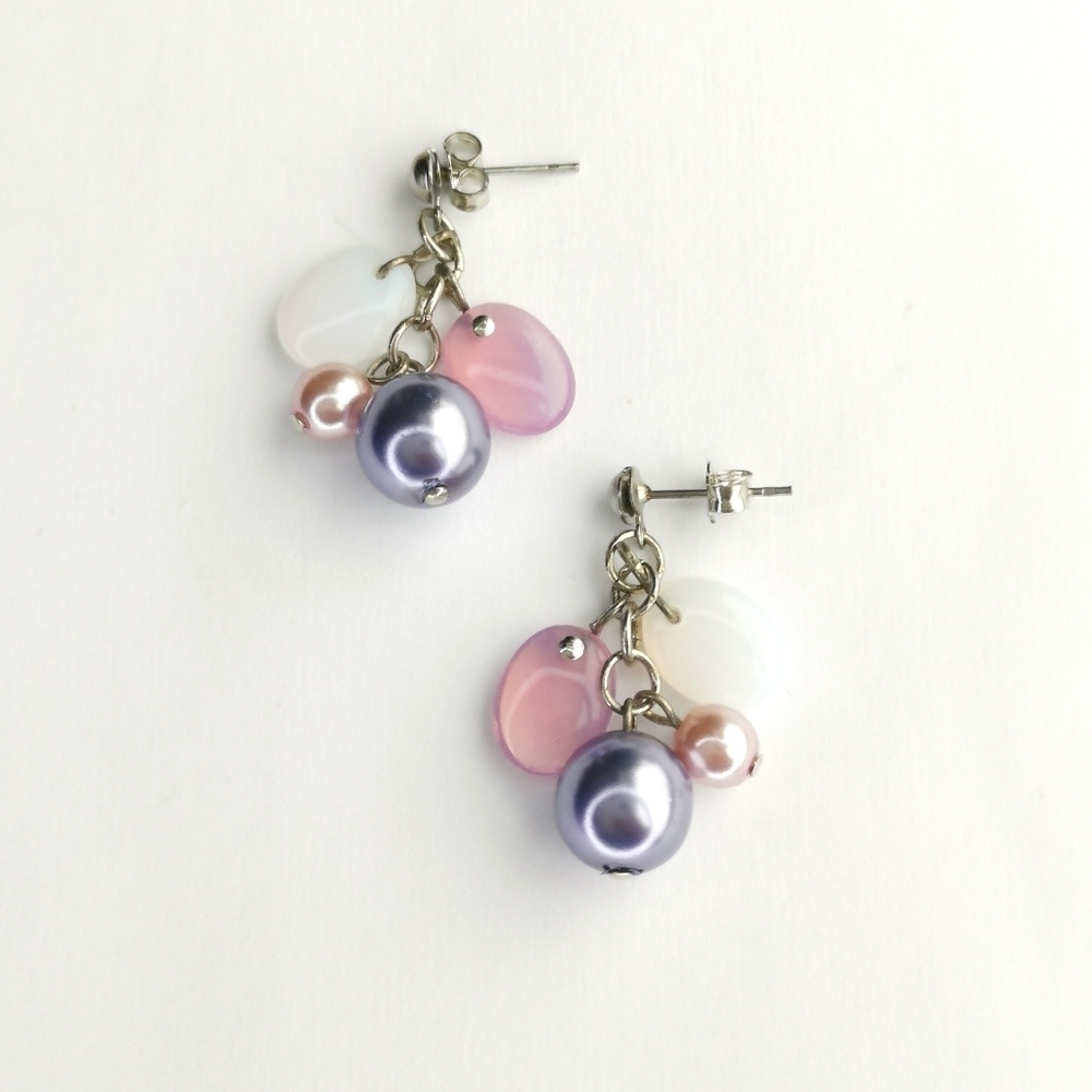 VINTAGE Czech beaded  cluster earrings lavender pink